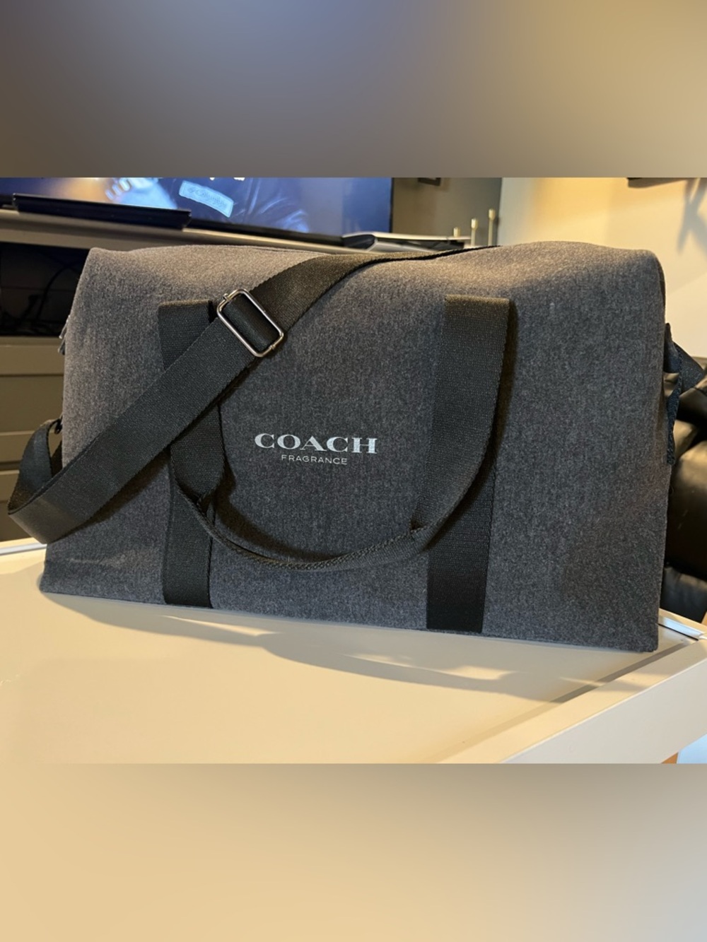 Coach Fragrance Gray & Black Unisex Duffel Bag Weekender Tote Adjustable Strap